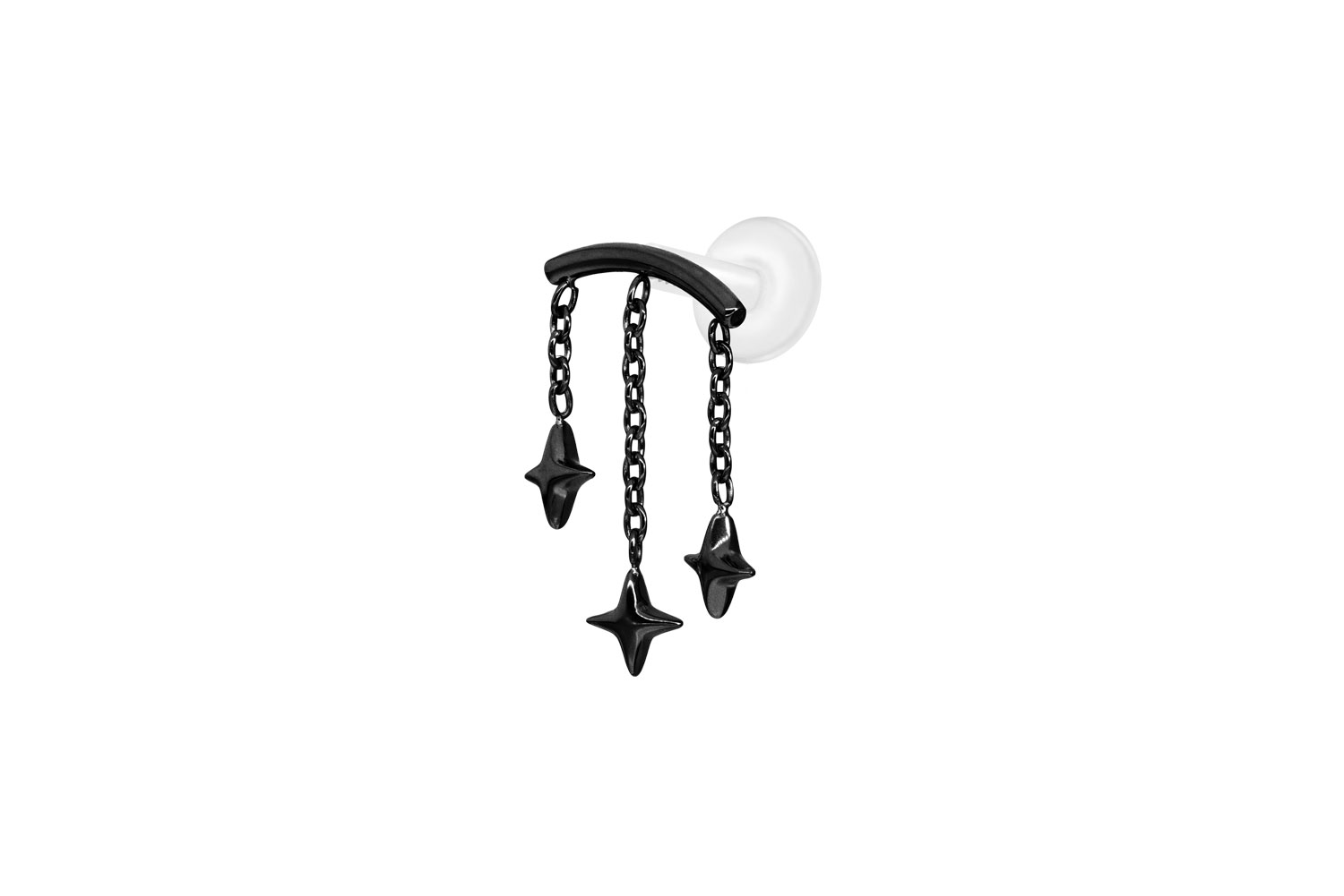 PTFE Labret Piercing mit Innengewinde + Titan-Aufsatz BOGEN + 3 STERNE
